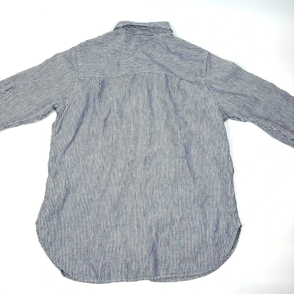 LL Bean Premium Washable Linen Button Up Shirt Womens Sz L White Blue Tunic - Picture 3 of 16